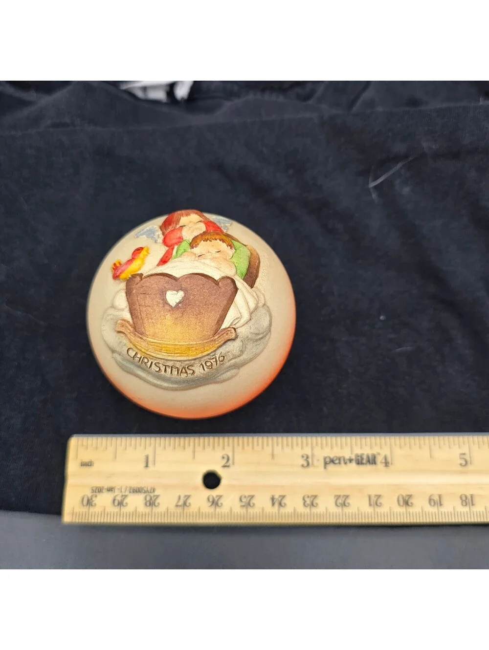 Vintage 1976 ANRI Ferrandiz Christmas Ornament Angel Cradle Hand Painted Ball